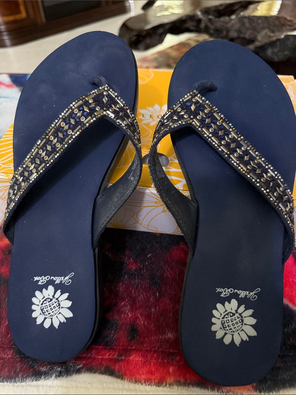 Yellow box Women’s Dashna Navy Beaded Flip Flop -Size 9